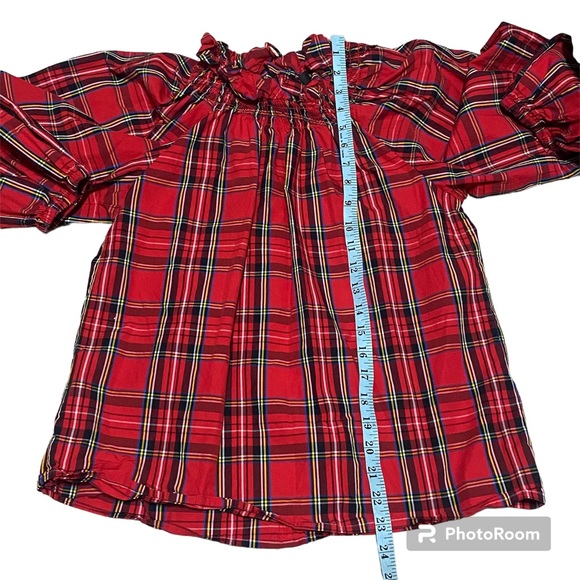 J. Crew Plaid Smocked Blouse Red Size XS - Picture 13 of 15